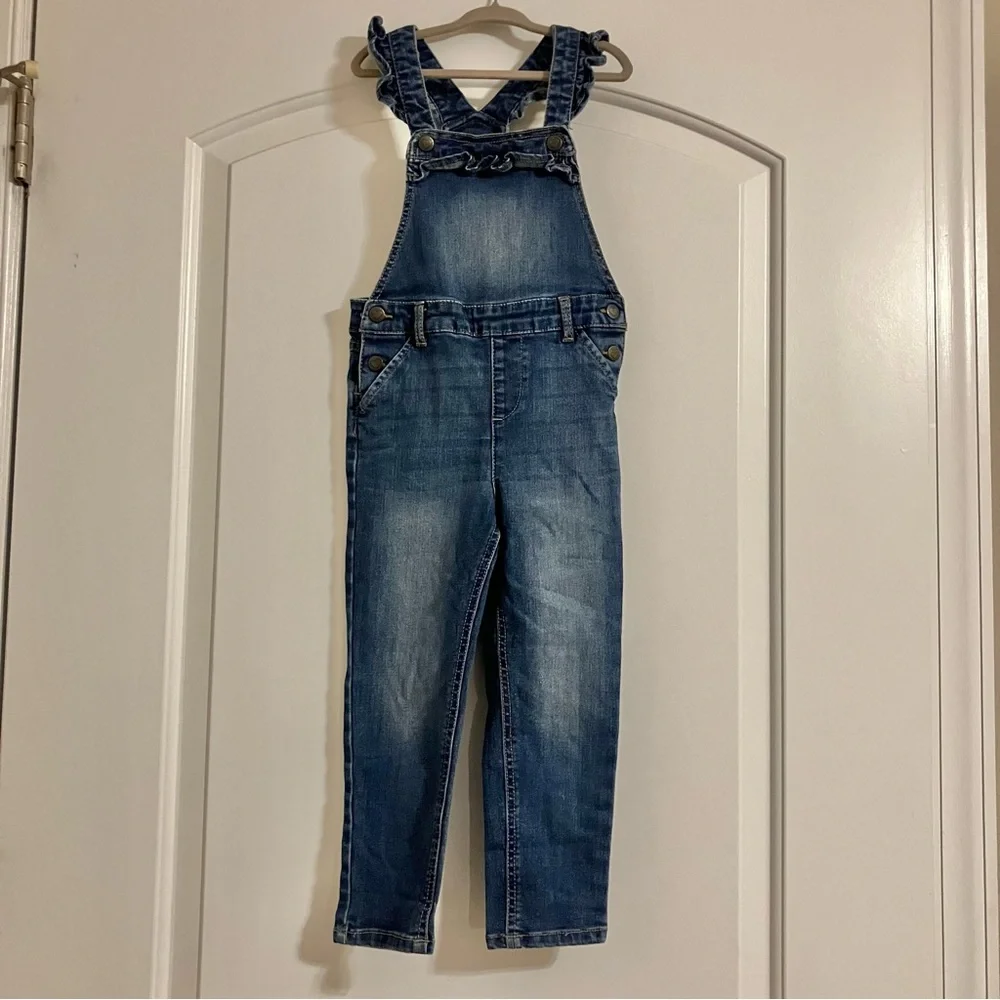 Wonder Nation Girls Denim Overalls Ruffle Details Adjustable Straps Sz‎ 4T